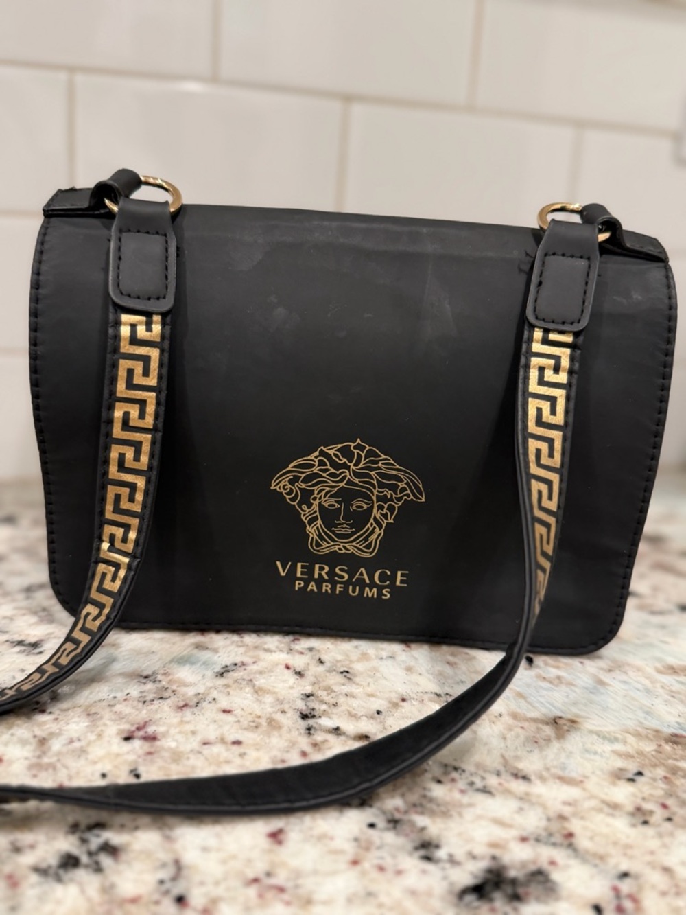 Versace Black Crossbody with Gold Medusa Logo